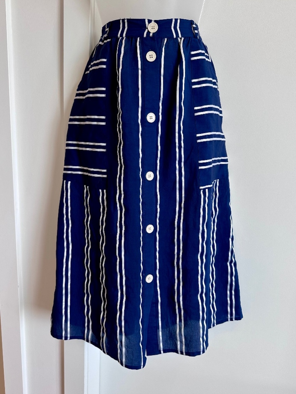 Blue & white striped skirt